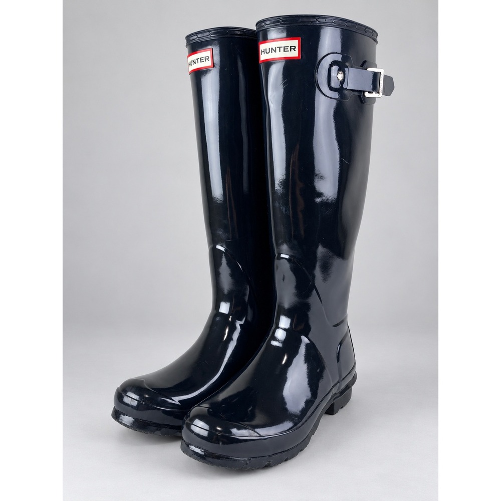 Hunter Original Tall Gloss Rain Boots Women Sz 6 Navy Blue Waterproof Gorpcore